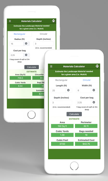 Landscape Mulch Estimate Calculator App for iPhone and Android